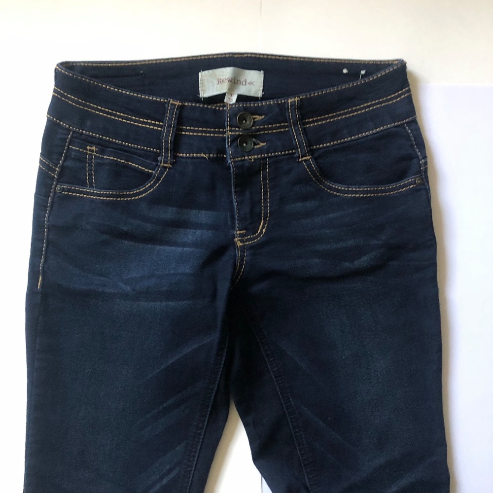 Stretch Double Button Whiskered Denim Jeans